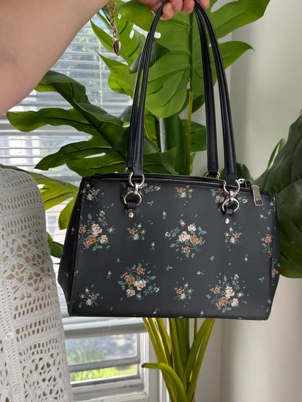 Coach Etta Carryall Rose Bouquet Navy Pebbled Leather Bag